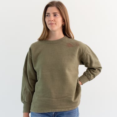 Vintage French Faded Olive Green Crew Sweatshirt | Cozy Fleece | 70s Made in France | FS102 | S | 