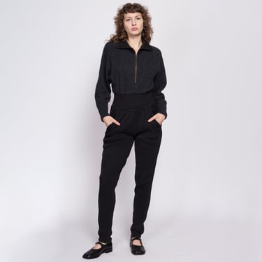 Small 90s Seattle Gear Two Tone Jumpsuit | Vintage Fleece Dolman Sleeve Half Zip Ribbed Pantsuit 