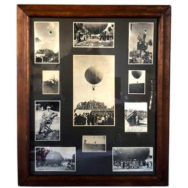 1908 Vintage, Black and White, Sepraia, Photogphs Hot Air Balloons. Balloonist, Acrobatic Wire Walker, William Ivy Baldwin Matted Framed Art 