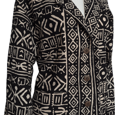 80s/90s Black And Ivory Thin Cotton Tribal Blazer By Chicos