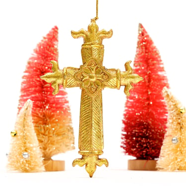 VINTAGE: Gold Foiled Resin Cross Ornament - Gift Accent - Holiday, Christmas - SKU 15-C1-00017537 