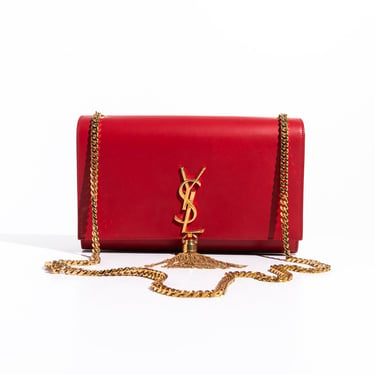 SAINT LAURENT Red Leather Medium Tassel Bag
