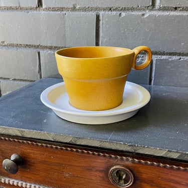 Vintage Bennington Coop White Coffee Cup 1760 + Mustard Saucer 1761 Mid-Century Pottery Master David Gil 