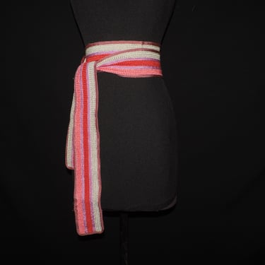 pink stripe sash belt 80s bright fabric wide obi style belt one size fits all 