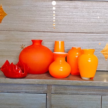 Modern Boho Orange Colorful Glass Vase Bottle Set Decor Glassware 