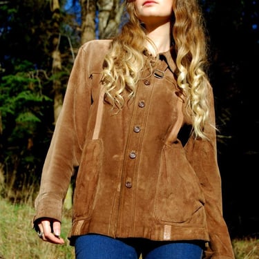 60s 70s Brown Suede Jacket - Hippie Boho Mod Mens 46 Tan Suede Leather Jacket Size Large Button Up Easy Rider Vintage Coat 