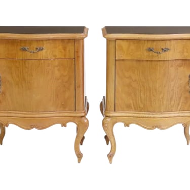 Vintage Pair of Italian Nightstands with Inset Reverse Painted Glass Tops 