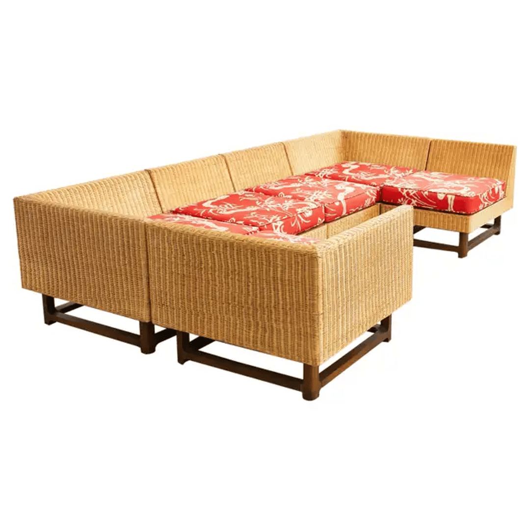 Midcentury Ficks Reed Rattan Wicker SixPiece Sectional Sofa Erin