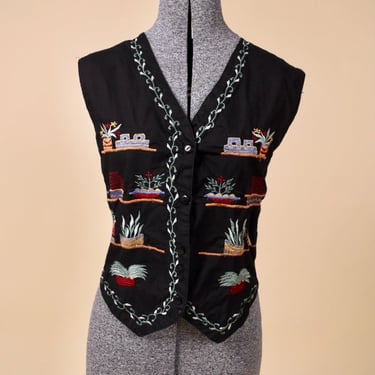 Black Novelty Embroidered Cotton Tie-Back Vest by United Team, M