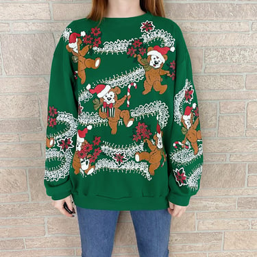70's Vintage Teddy Bear Holiday Ugly Christmas Sweater 