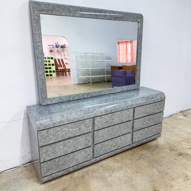 Marbled Gray Laminate Lowboy Dresser & Mirror *MESSAGE US for shipping quote* 