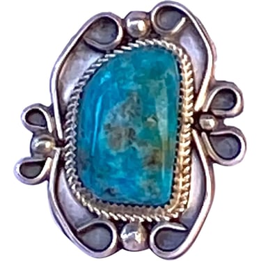 Large Native American Kirby Nez Navajo Sterling Silver Pilot Mountain Turquoise Ring 