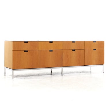Knoll Mid Century Natural Oak and White Marble Top Credenza - mcm 