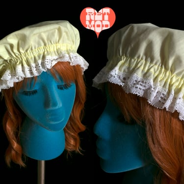 Cute Vintage 70s 80s Pastel Yellow Bonnet Style Hat 