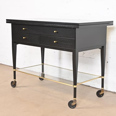 Paul McCobb for Directional Mid-Century Modern Black Lacquered Flip Top Server Bar Cart, Newly Refinished
