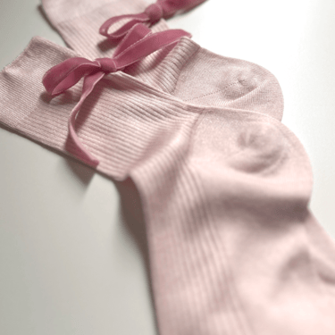 Maria La Rosa Velvet Bow Ankle Sock - Baby Pink