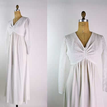 70s Boho Wedding Dress / Vintage Wedding Dress / 1970s / Bohemian Wedding/ Long Sleeves Wedding Dress/ Size S/M 