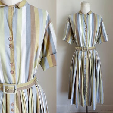 Vintage 1960s Striped Shirtwaist Dress / M 