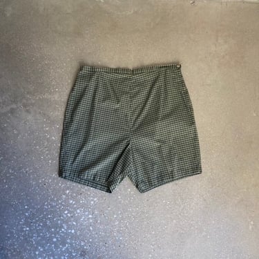 Vintage Green Plaid Cotton Side Zip Shorts 