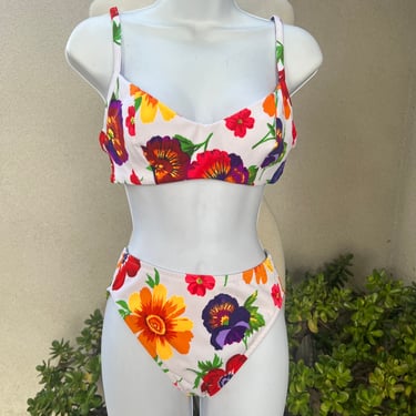 Vintage 90s bikini swimwear 2 piece floral Sz 6 34D Illusions by Cole 