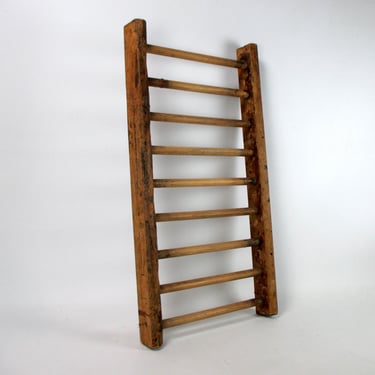 Mini Antique Solid Wood Ladder Small Rustic Towel Storage Vintage Handcrafted Wooden Rack for Kitchen Bathroom Farmhouse Decor 8.5