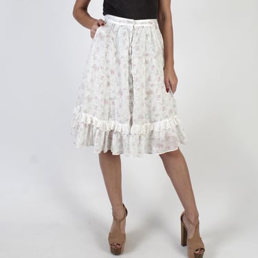 Gunne Sax Romantic Floral Skirt, High Waisted Gunnies, Womens Vintage Cottagecore Midi 