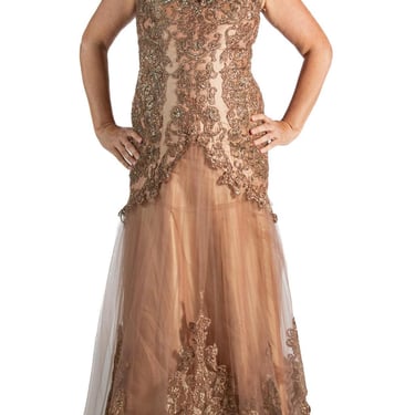 1990S Golden Brown Beaded Gown 