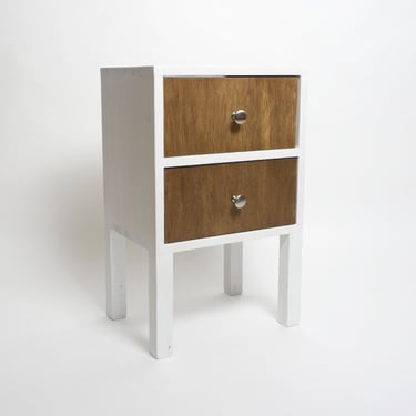 Whitewash Nightstand, Solid Wood Table with 2 drawers - Whitewash with Walnut drawers 