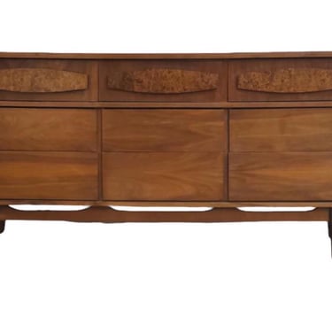 Free Shipping Within Continental US - Vintage Mid Century Modern Dresser with Burl-wood Accents 