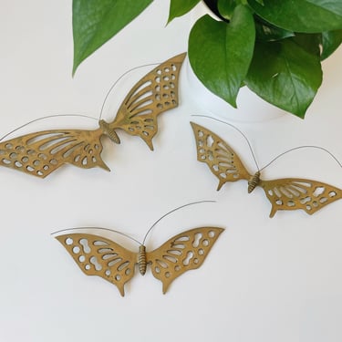 Set of 3 brass butterfly wall decor