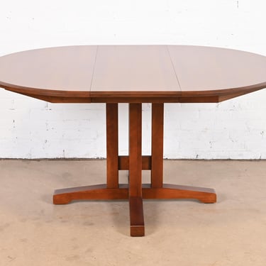 Ethan Allen Arts & Crafts Solid Cherry Wood Pedestal Extension Dining Table, Newly Refinished