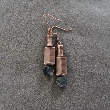 Stone and copper earrings, black 