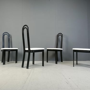 Set of 4 italian postmodern dining chairs, 1980s - vintage black metal dining chairs - vintag italian dining chairs 