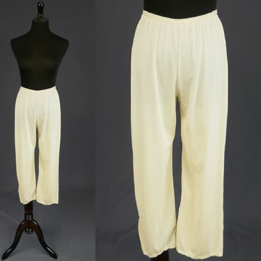 70s Light Beige Nylon Pants Slip - Lorraine - Vintage 1970s - Small, Short 23" inseam 