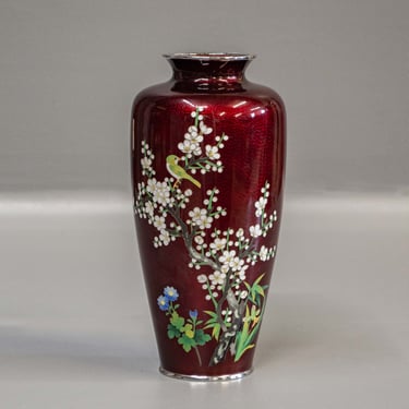 Vintage Japanese Silver Rim Cloisonné Vase