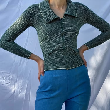 70s Cardigan / Green Knitwear / Hipster Knitwear / Acrylic Granny Sweater / Seventies Basic Cardigan Sweater 