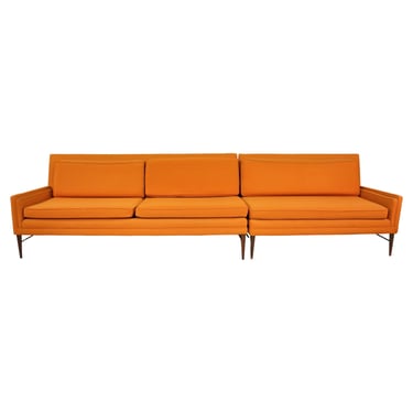Paul McCobb Walnut and Brass Burnt Orange Sectional Sofa and Settee Set 