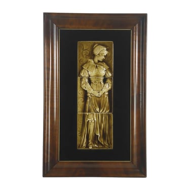 Framed Antique Majolica Glazed Figural Fireplace Tile