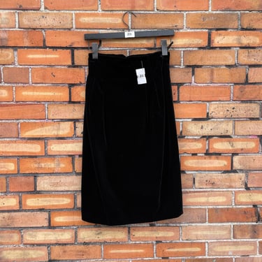 vintage 80s black laura ashley velvet pencil skirt / 25 xs extra small 