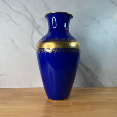 Blue and Gold JKW Carlsbad Porcelain Vase – Stunning Vintage Decor - Fairy Design 