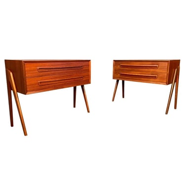 Pair of Vintage Danish Mid Century Modern Teak V Legs Nightstands-Side Tables 