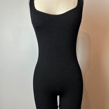 Vintage 80’s black body suit / tank Romper leotard type onesie/ black textured stretchy body suit 1980’s retro/unisex / size Small 