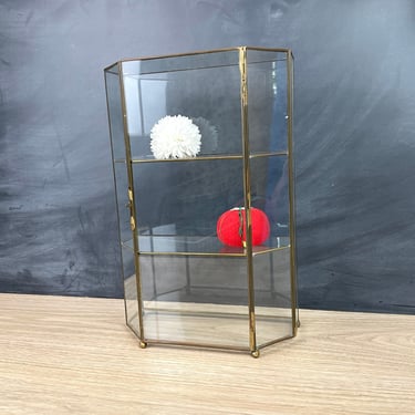 Glass and brass display case for table or wall - vintage display 