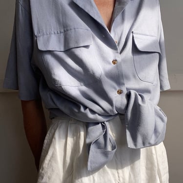 vintage raw silk soft blue blouse womens large 