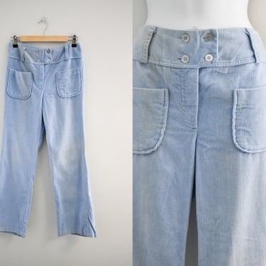 1970s Plush Light Blue Corduroy Pants 