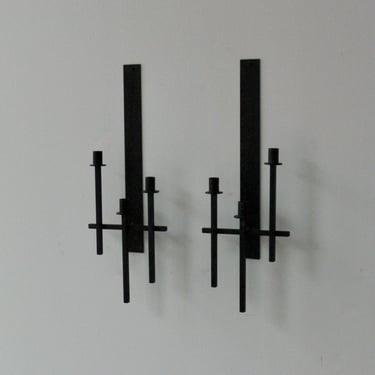 Mid Century Wire Rod 3-Candlestick Wall Sconce Candelabra (Set of 2) 