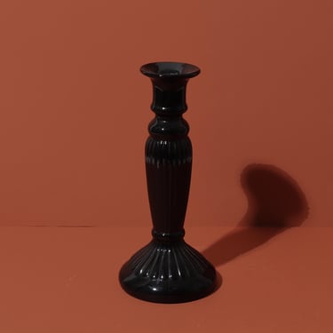 Black Glass Candlestick Holder, Vintage Glass 