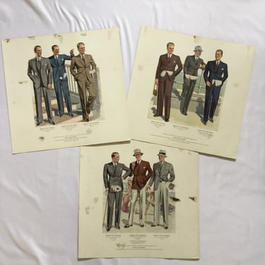 Vintage 1950s Fashion Plates | 1950s set of mens fashion sales men sample book prints 