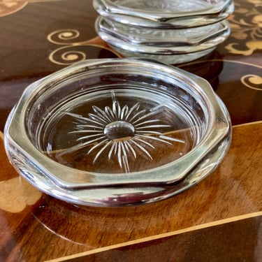 Silver Rimmed Glass Coaster Set of Three 