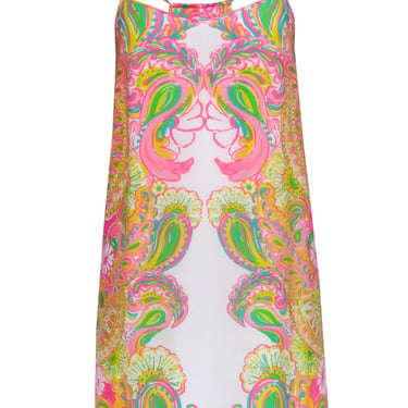 Lilly Pulitzer - Pink, White, & Yellow Paisley Printed Silk Slip Dress Sz XS